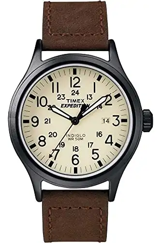 Timex Men's T49963 Expedition Scout Brown Leather Strap Watch