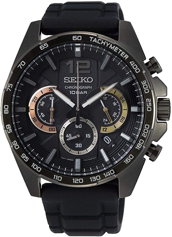 Seiko Men's Quartz Watch Stainless Steel Black Pilot Watch