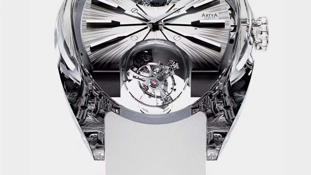 ArtyA Complexity Dual Tourbillon lower inclined tourbillon and openworked movement detail
