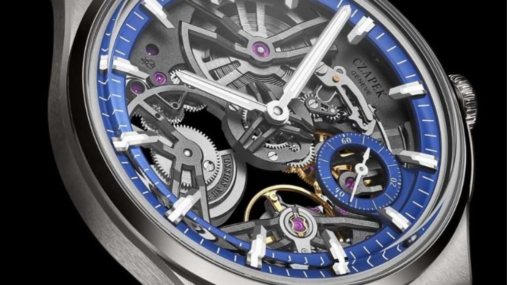 Czapek Antarctique Révélation Cosmic Blue openworked dial with visible movement architecture