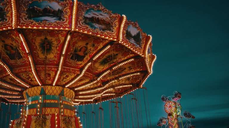 Modern watch collecting culture represented by a fairground carousel and luxury circus atmosphere.