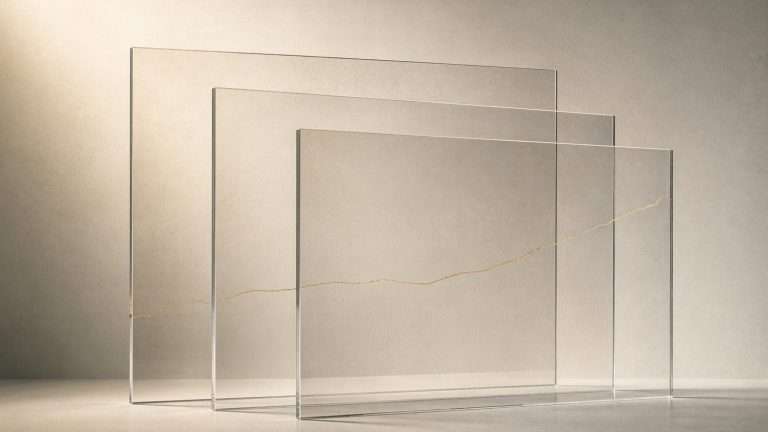Abstract layered glass panels representing transparency and perception in luxury watch pricing