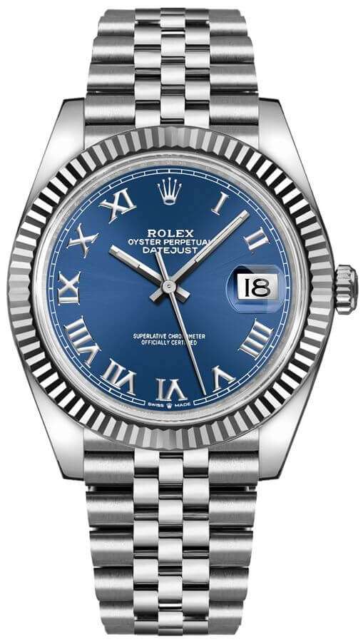 rolex datejust 41 blue roman numeral dial men s watch 126334 139